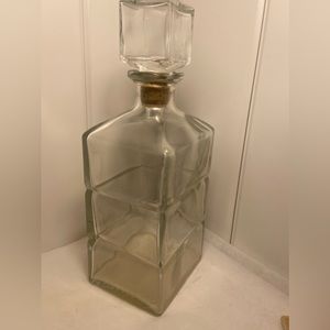 Vintage MCM Seagram clear Glass Square Liquor Decanter Etched logo cube Stopperq